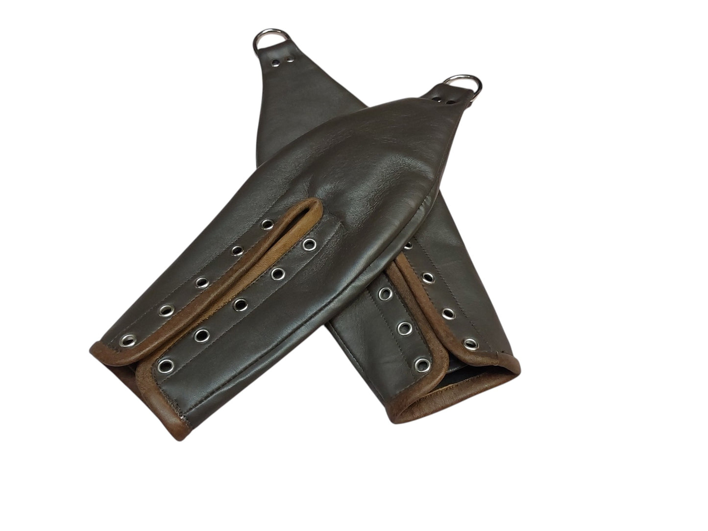 Hand-Made Leather Hand Binder/Mitts — Lace-Up with D-Ring (Pair)