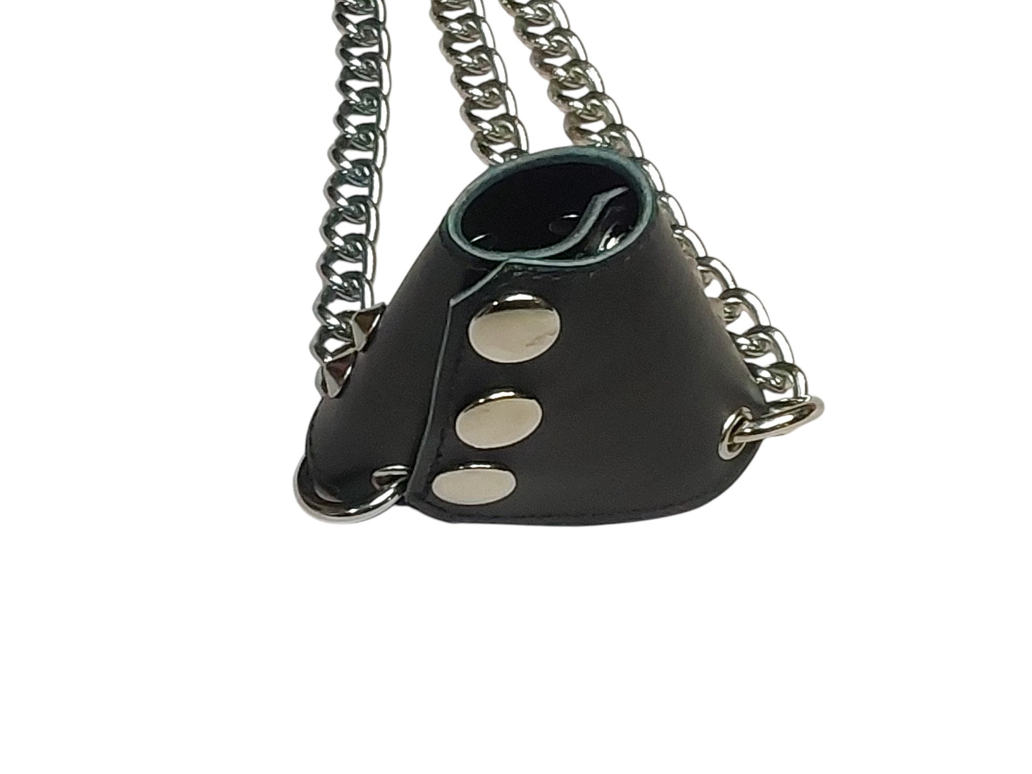 Hand-Made Black Leather Parachute Ball Stretcher — With Chains (Silver)