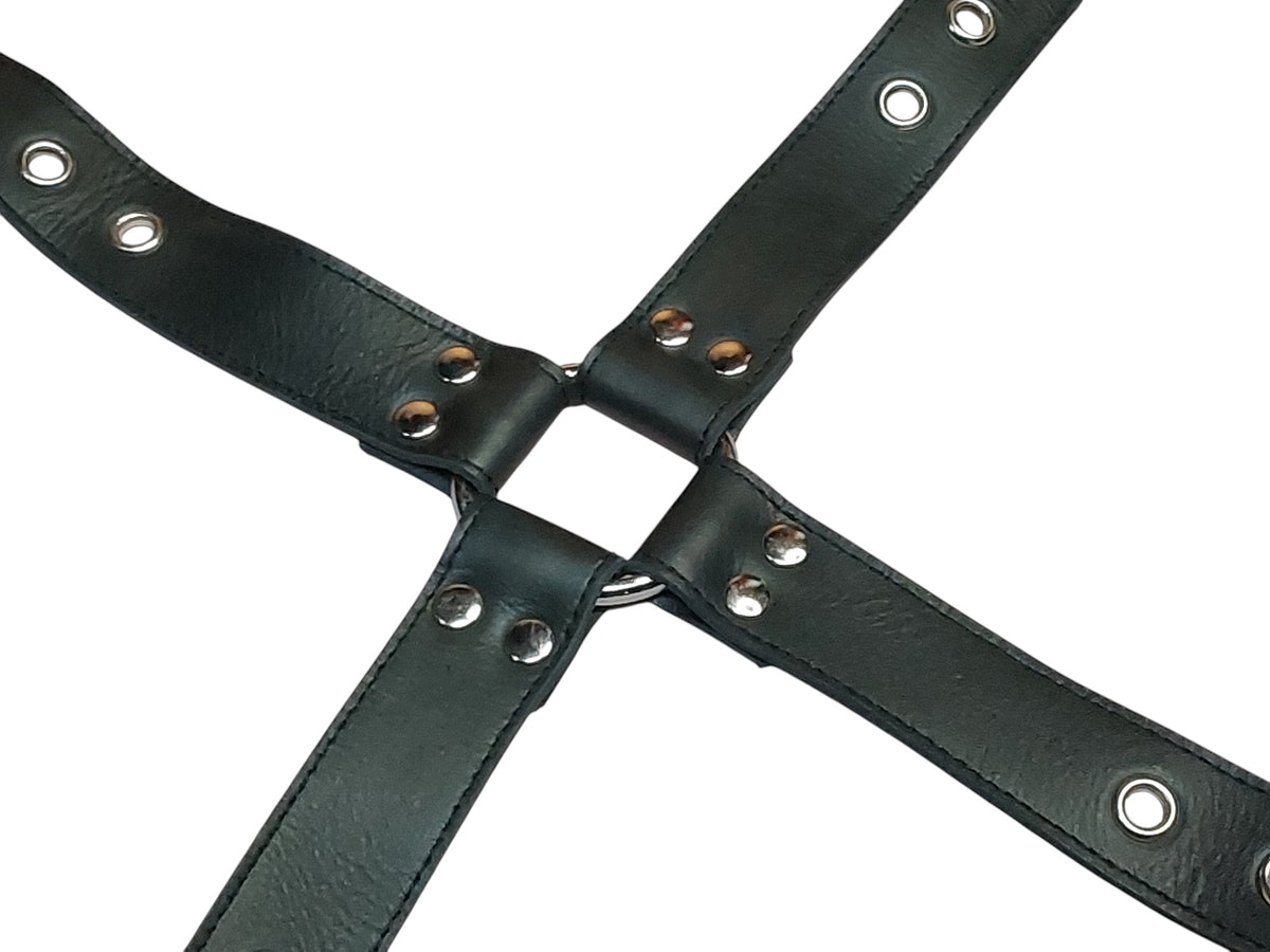Handmade Leather Neck Corset — Black, Upright Straps (Non-Load-Bearing).With4 adjustable head straps