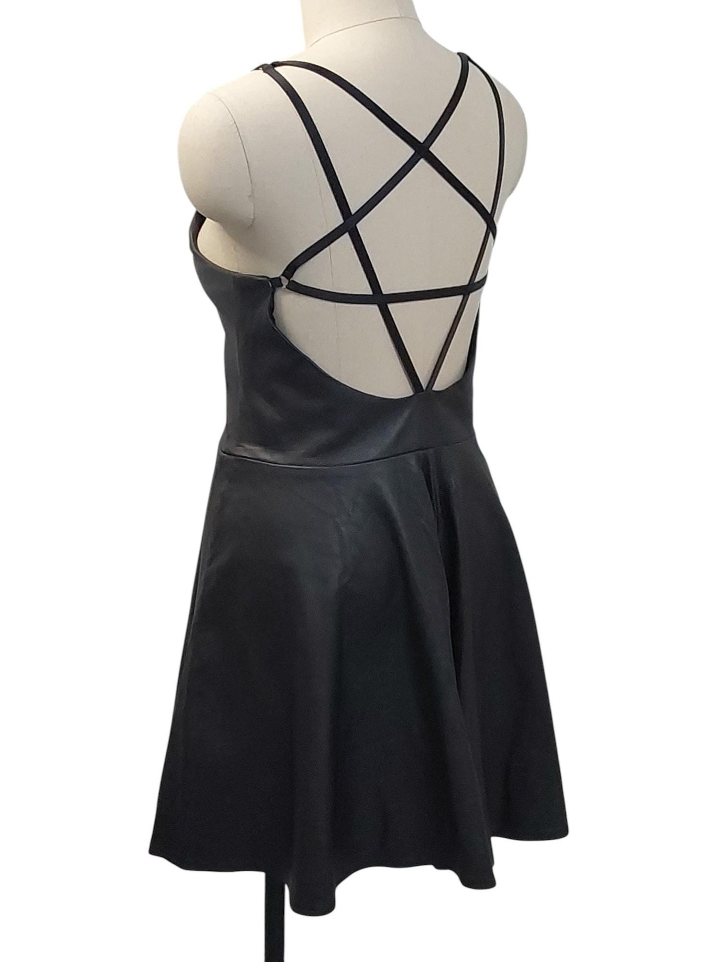 Hand-Made Black Pagan Dress – Lamb Leather, Suede Lined, Star Strap Back, V-Neck Design