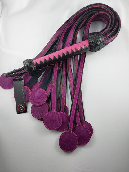 Hand Crafted Leather Donut Shaped Flogger. Handle length 20cm. Length 50cm. Woven Leather. 370g