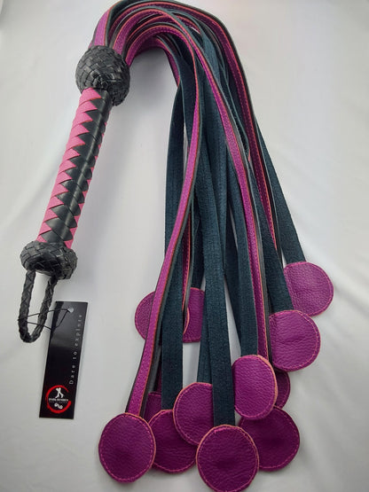Hand Crafted Leather Donut Shaped Flogger. Handle length 20cm. Length 50cm. Woven Leather. 370g