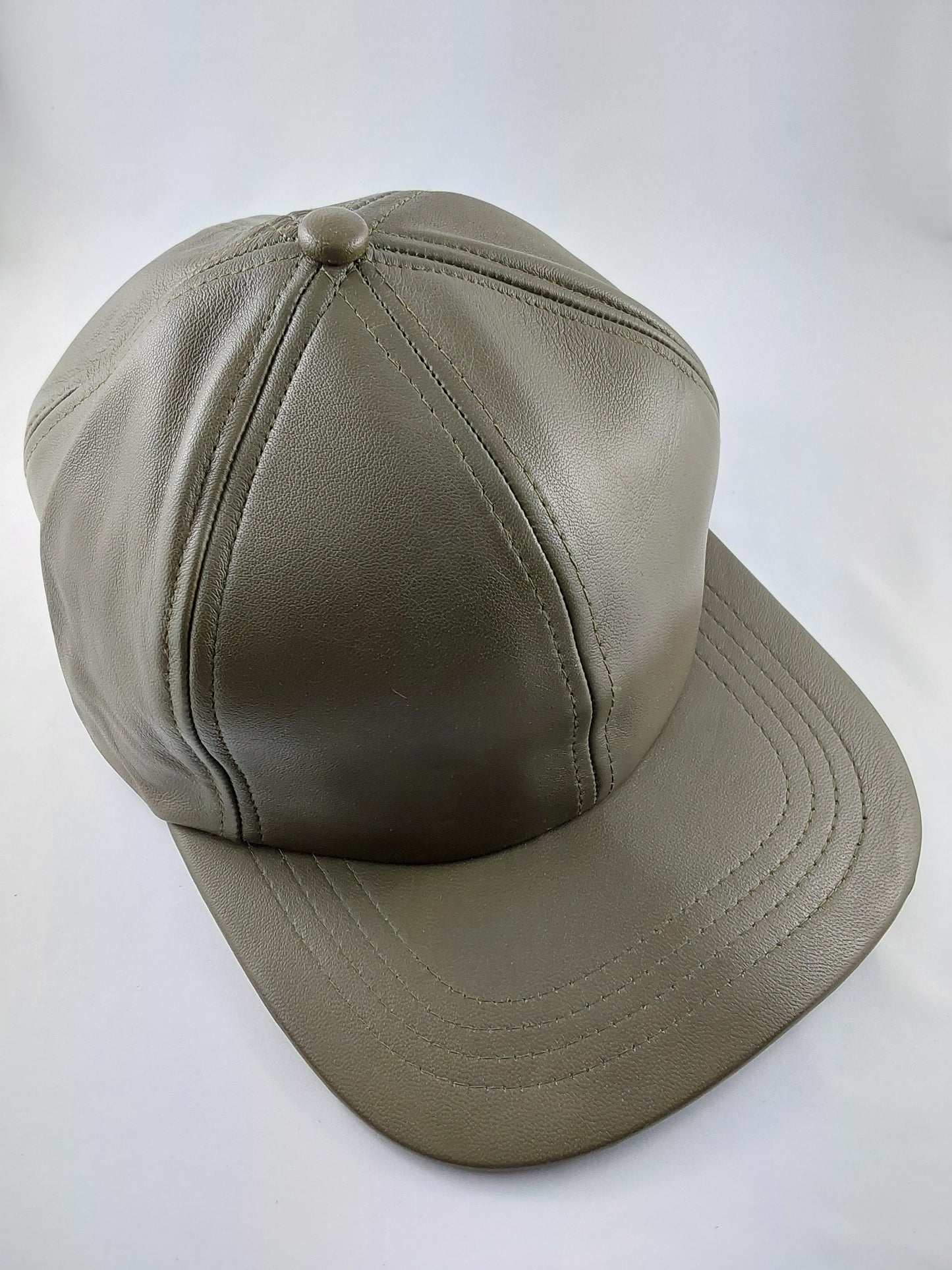 100% Hand Made, 6 Panel Sheep Leather, Mid Crown, Unisex Baseball Cap with Velcro Adjustable Back Strap