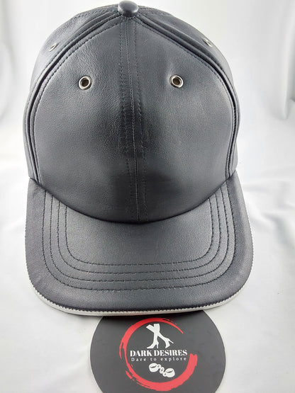 100% Hand Made, 6 Panel Sheep Leather, Mid Crown, Unisex Baseball Cap with Velcro Adjustable Back Strap
