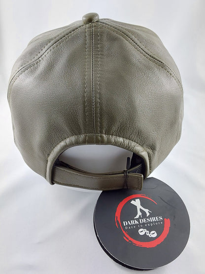 100% Hand Made, 6 Panel Sheep Leather, Mid Crown, Unisex Baseball Cap with Velcro Adjustable Back Strap
