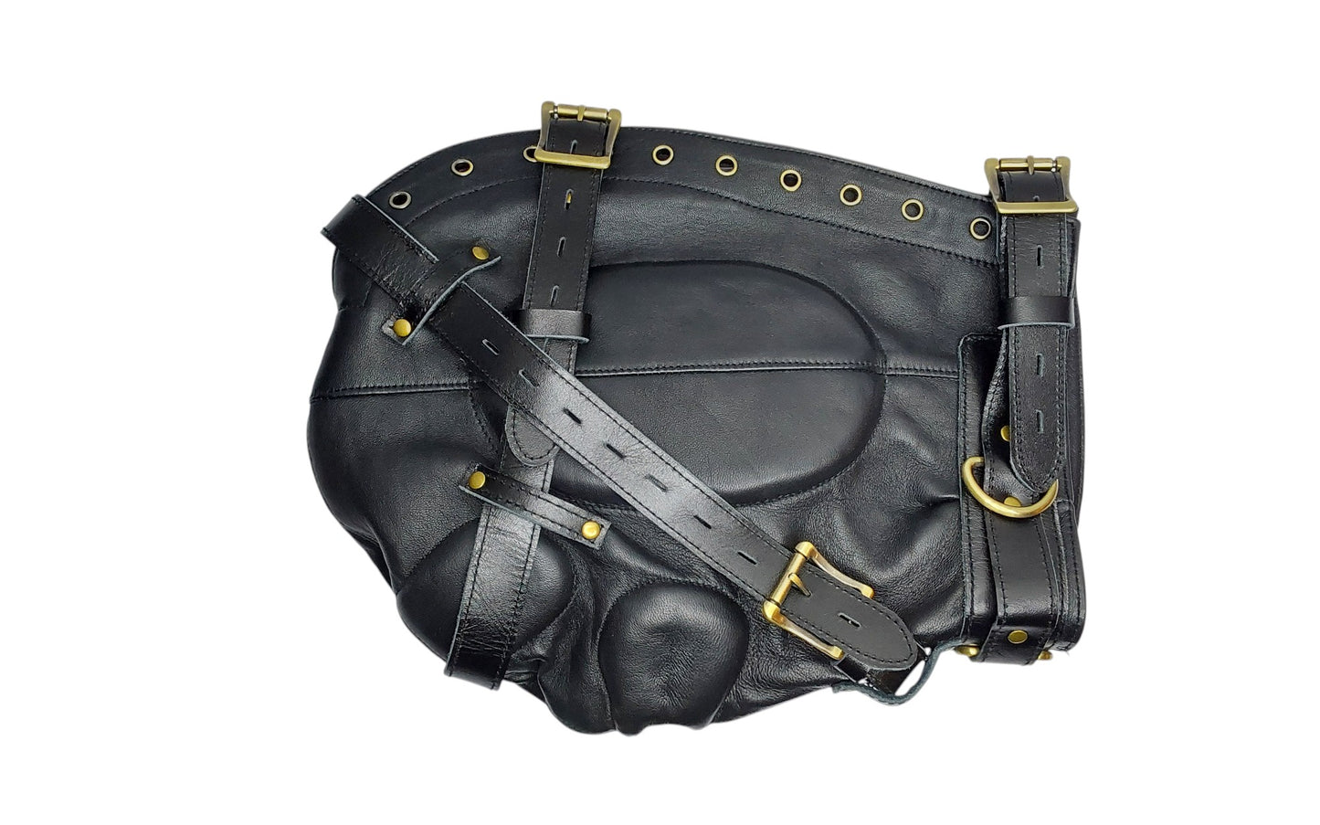 Handmade Leather Sensory Isolation Hood — Black, Lined, Rear Lacing