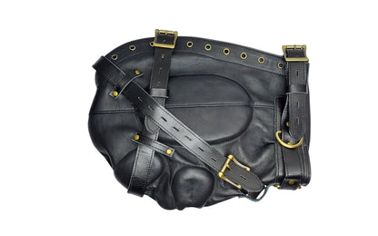 Handmade Leather Sensory Isolation Hood — Black, Lined, Rear Lacing