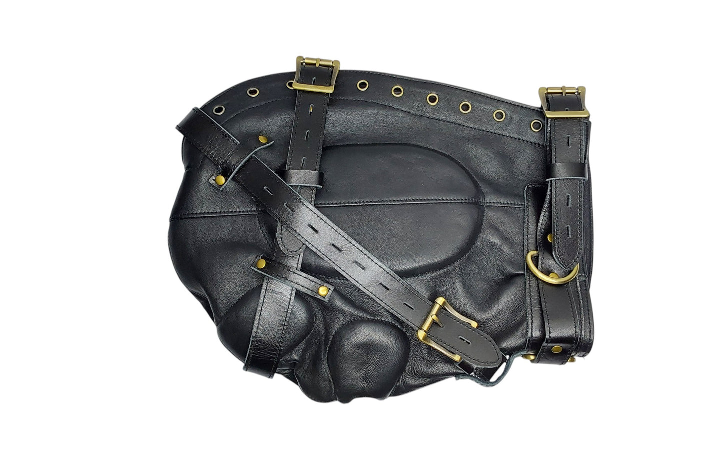 Handmade Leather Sensory Isolation Hood — Black, Lined, Rear Lacing