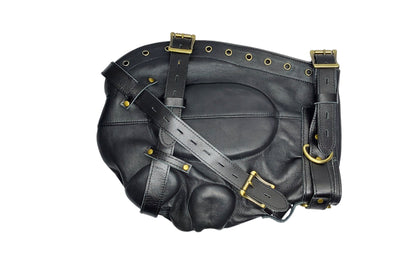 Handmade Leather Sensory Isolation Hood — Black, Lined, Rear Lacing