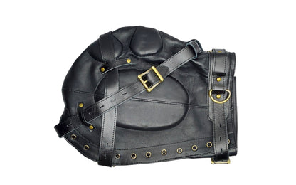 Handmade Leather Sensory Isolation Hood — Black, Lined, Rear Lacing