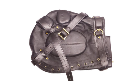 Handmade Leather Sensory Isolation Hood — Black, Lined, Rear Lacing