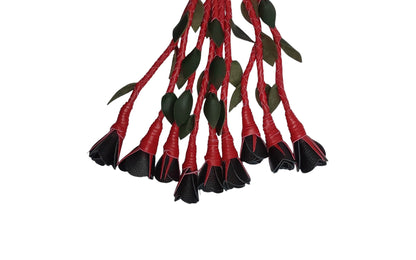 100% Leather Hand Made, Black Rose With Red Stems  Splay Floggers Single Sided, Not Stitched