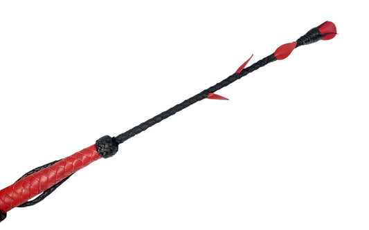 Luxury hand-made leather rose riding crop with black stem & stitched red rose. 680 mm, fiberglass core, 220 g. Perfect for BDSM play.