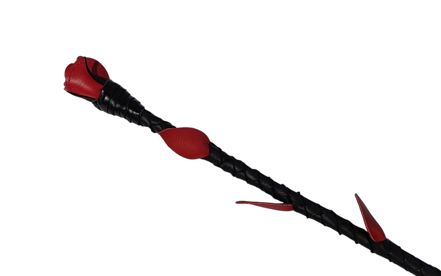 Hand-Made Leather Rose Riding Crop – Black Stem with Blue Rose, Stitched