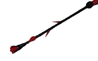 Hand-Made Leather Rose Riding Crop – Black Stem with Blue Rose, Stitched