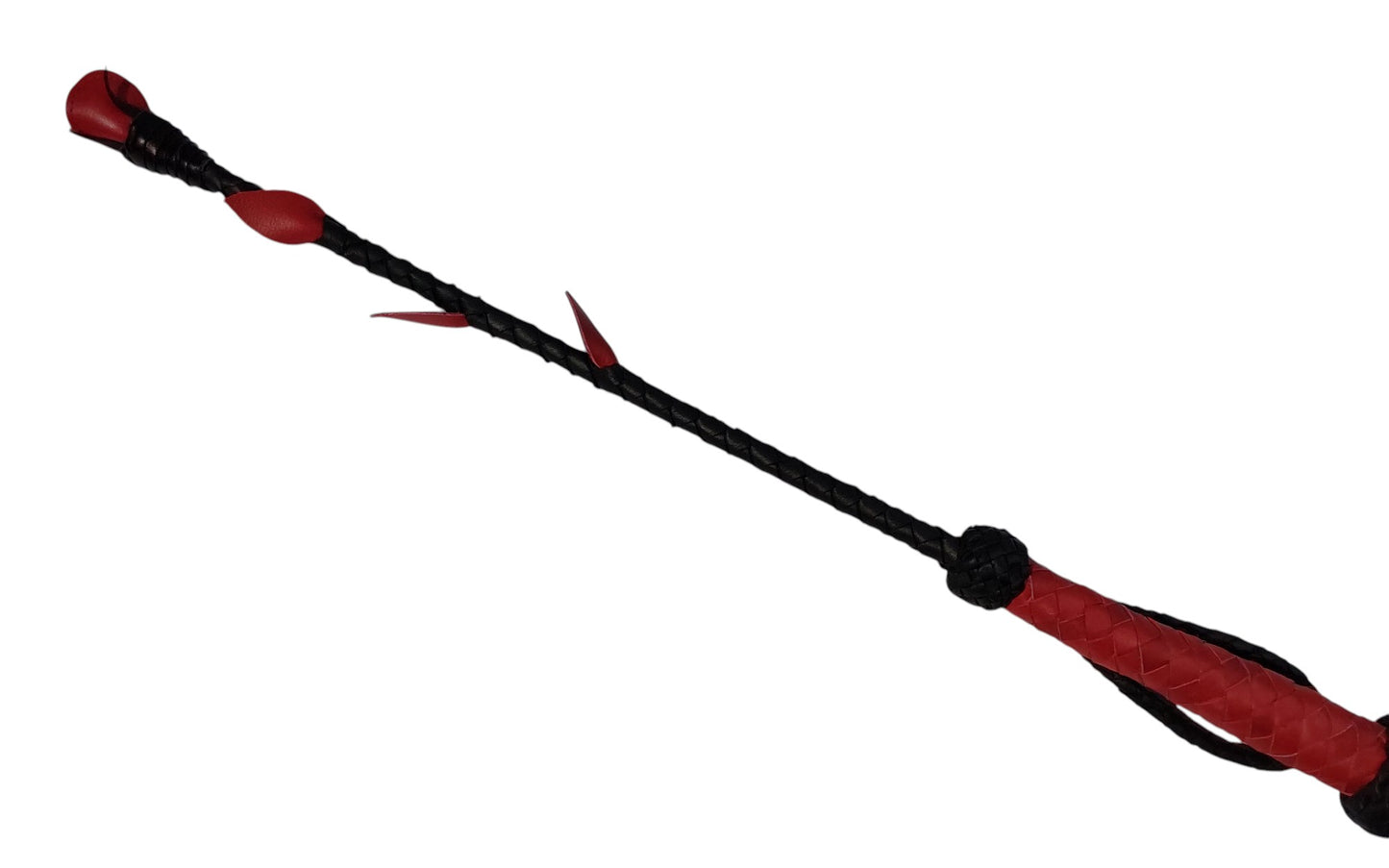 Hand-Made Leather Rose Riding Crop – Black Stem with Blue Rose, Stitched