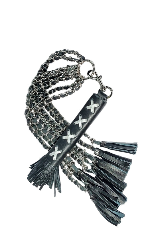 Hand Made Chain with Leather Inlay Flogger Detachable Flat Handle & Swivel BDSM Impact Toy