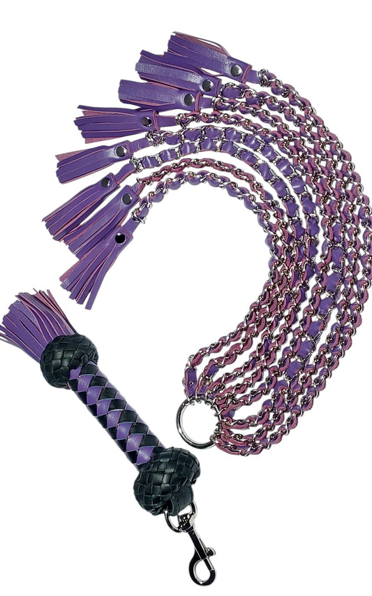Hand Made Chain with Leather Inlay Flogger Detachable Round Handle & Swivel BDSM Impact Toy