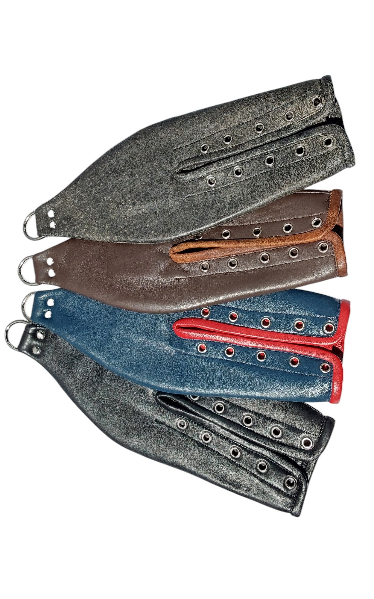 Hand-Made Leather Hand Binder/Mitts — Lace-Up with D-Ring (Pair)