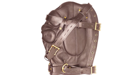 Handmade Leather Sensory Isolation Hood — Black, Lined, Rear Lacing