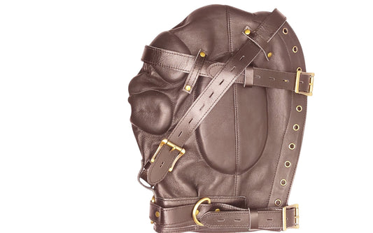 Handmade Leather Sensory Isolation Hood — Black, Lined, Rear Lacing