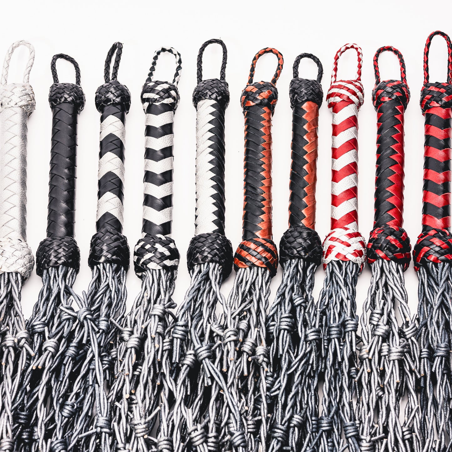 Hand Made Leather Faux Barbed Long Wire Flogger  50cm Long Falls to give that extra reach  , Silver