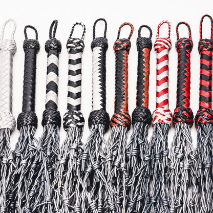 Hand Made Leather Faux Barbed Long Wire Flogger  50cm Long Falls to give that extra reach  , Silver