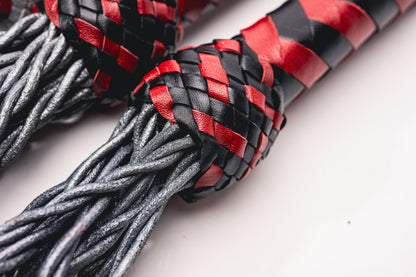Hand Made Leather Faux Barbed Long Wire Flogger  50cm Long Falls to give that extra reach  , Silver