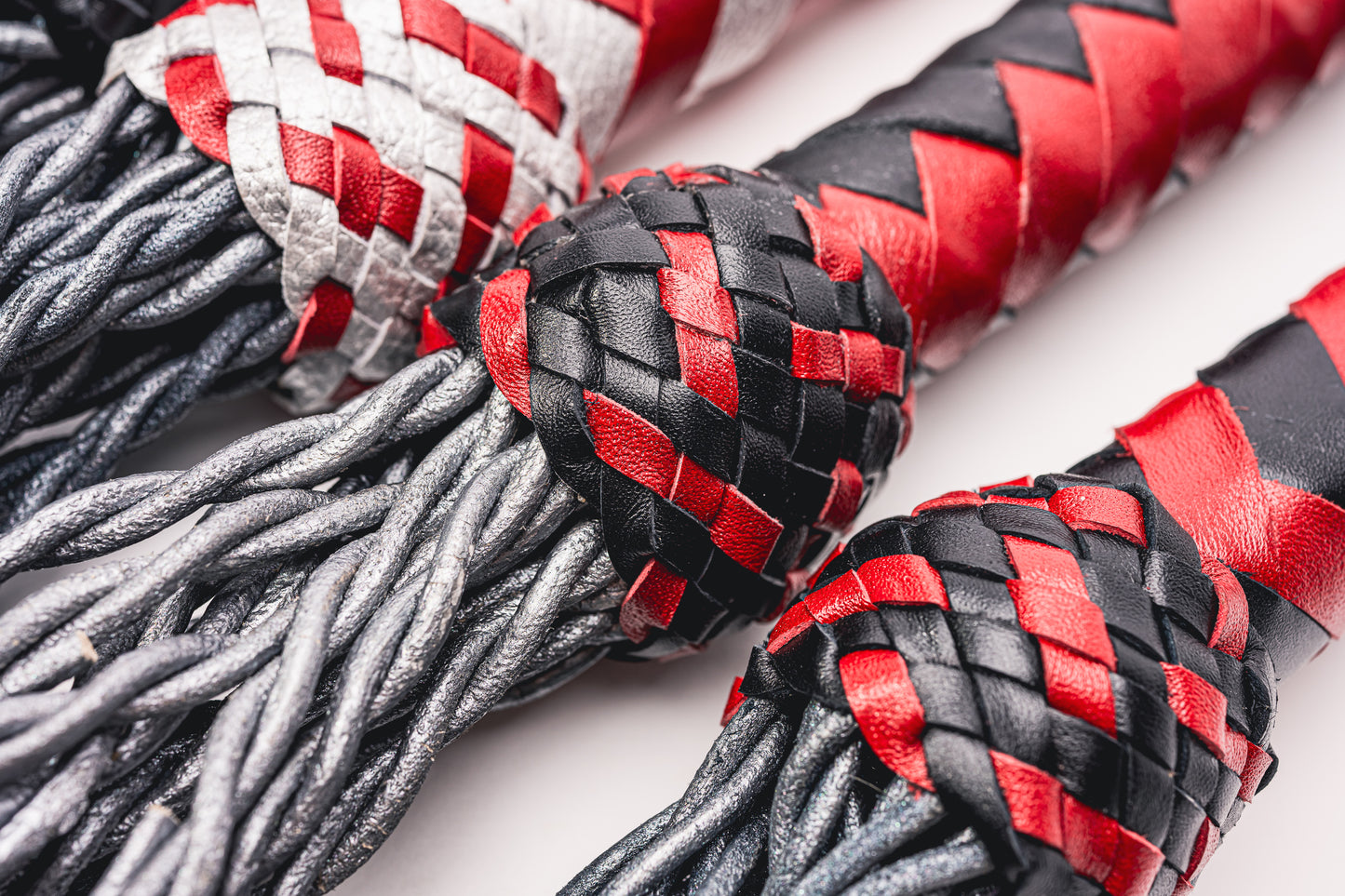 Hand Made Leather Faux Barbed Long Wire Flogger  50cm Long Falls to give that extra reach  , Silver