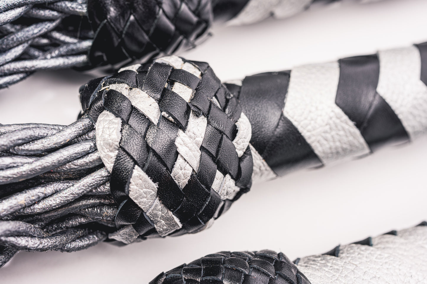 Hand Made Leather Faux Barbed Long Wire Flogger  50cm Long Falls to give that extra reach  , Silver