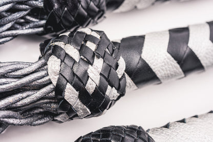 Hand Made Leather Faux Barbed Long Wire Flogger  50cm Long Falls to give that extra reach  , Silver