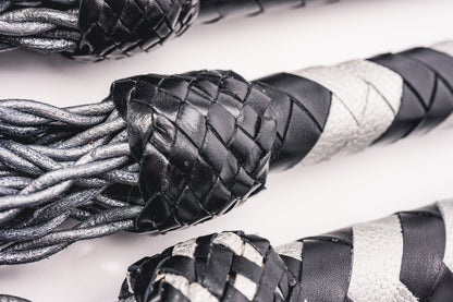 Hand Made Leather Faux Barbed Long Wire Flogger  50cm Long Falls to give that extra reach  , Silver