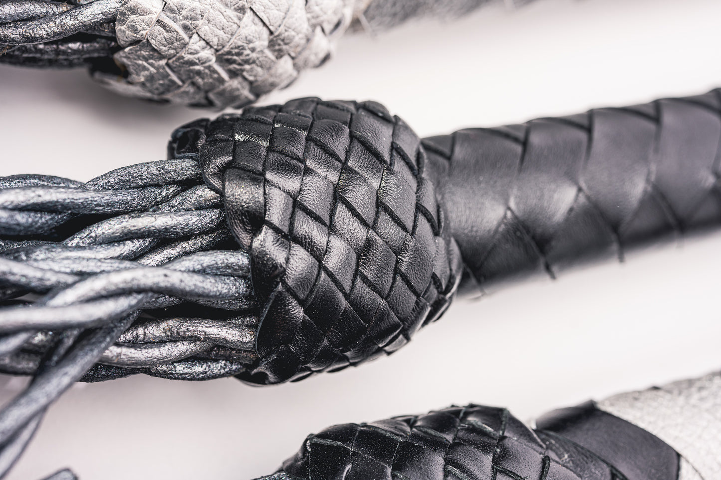 Hand Made Leather Faux Barbed Long Wire Flogger  50cm Long Falls to give that extra reach  , Silver