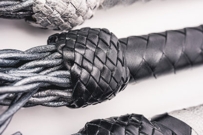 Hand Made Leather Faux Barbed Long Wire Flogger  50cm Long Falls to give that extra reach  , Silver