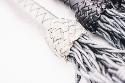 Hand Made Leather Faux Barbed Long Wire Flogger  50cm Long Falls to give that extra reach  , Silver