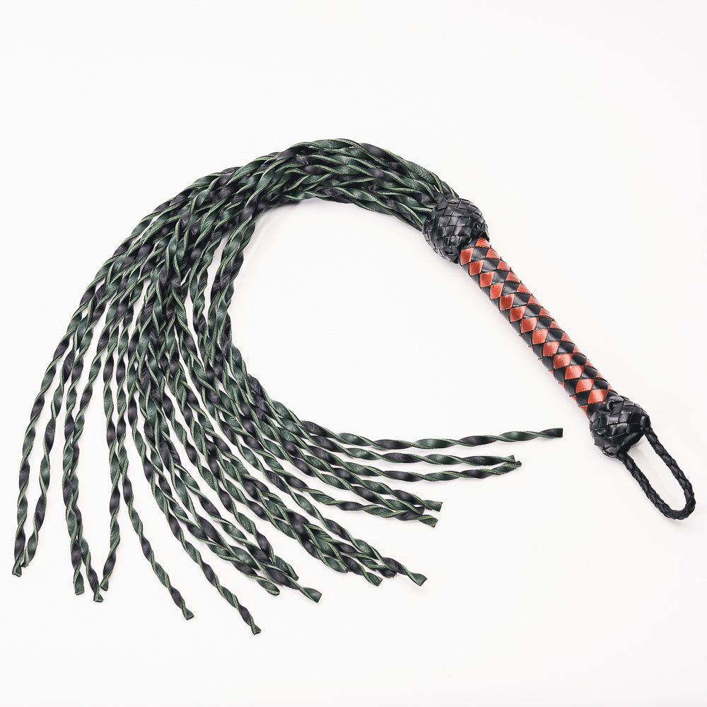 Hand Made 100% Leather, Tight Twist Flogger, Green and Black