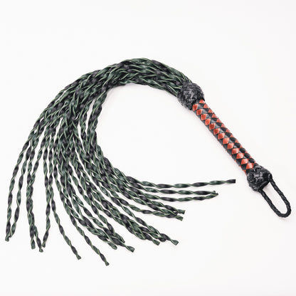 Hand Made 100% Leather, Tight Twist Flogger, Green and Black