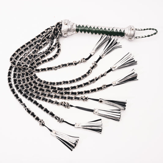 Hand Made Chain Flogger With leather Inlay  30cm Falls - The Wow Factor, Pure Bling.