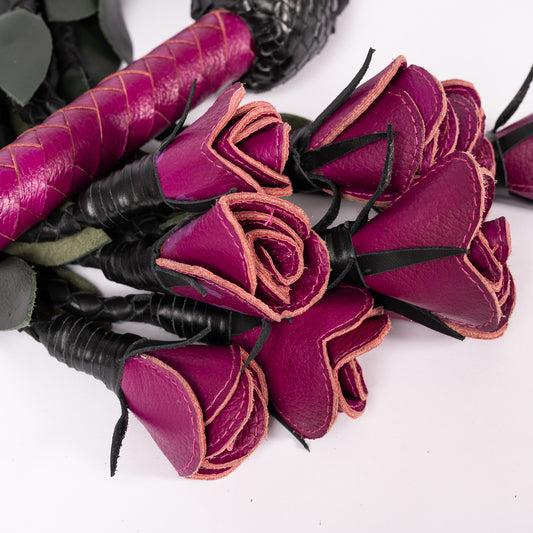 Hand Made, 100% Leather< Plum Purple Rose Splay Floggers Single Sided, Not Stitched