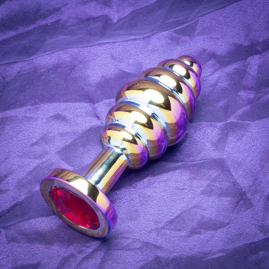 Bee Hive Metal Plug Medium –Threaded Stainless Steel Butt/Anal Plug with Gem Base | Beginner & Advanced Anal Toy