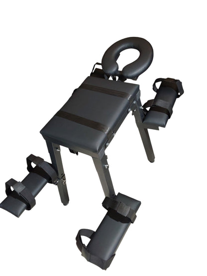 MATURE | Portable Spanking Bench with Headrest – Black Dungeon Furniture | Adjustable Bondage Bench for Restraint & Impact Play