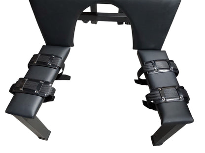 Mature Impact BDSM Spanking Bench Durable Bondage Bench with Shackles, Wrist Cuffs & Chain, Fixed Steel Frame, Black Vinyl Dungeon Furniture