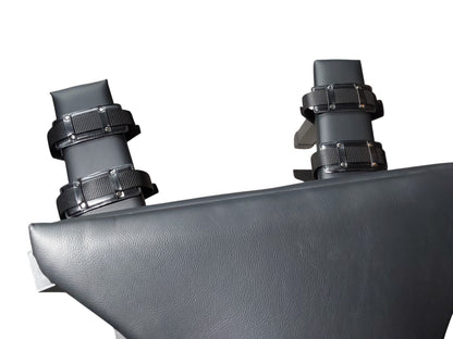 Mature Impact BDSM Spanking Bench Durable Bondage Bench with Shackles, Wrist Cuffs & Chain, Fixed Steel Frame, Black Vinyl Dungeon Furniture