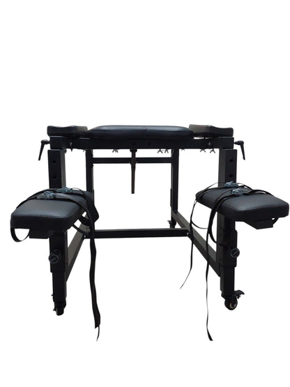 Mature Impact BDSM Bench "Infernal Shadows Bench" Multi position Bondage Bench  with restraints , Adjustable Steel Frame, Black Vinyl