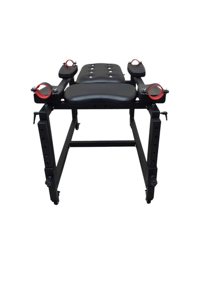 Mature Impact BDSM Bench "Infernal Shadows Bench" Multi position Bondage Bench  with restraints , Adjustable Steel Frame, Black Vinyl