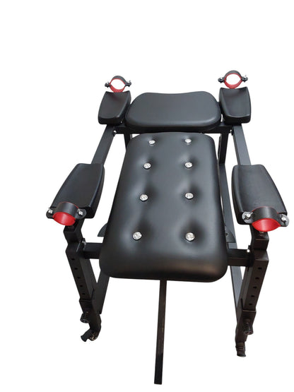 Mature Impact BDSM Bench "Infernal Shadows Bench" Multi position Bondage Bench  with restraints , Adjustable Steel Frame, Black Vinyl