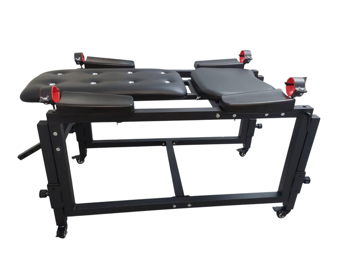 Mature Impact BDSM Bench "Infernal Shadows Bench" Multi position Bondage Bench  with restraints , Adjustable Steel Frame, Black Vinyl