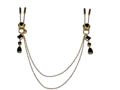 Gold Nipple Clamps with Dual Chains – Luxury BDSM Jewelry