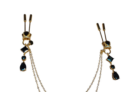 Gold Nipple Clamps with Dual Chains – Luxury BDSM Jewelry