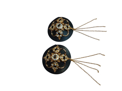 Luxury Baroque Leather Pasties with  Czech Zircon Gems Inlaid